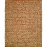 Wool Damask Area Rug in Brown