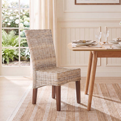 Elegant Belmoor 18.8'' H Solid Pine Wood Side Chair – Island-Inspired Design with Woven Wicker Seat