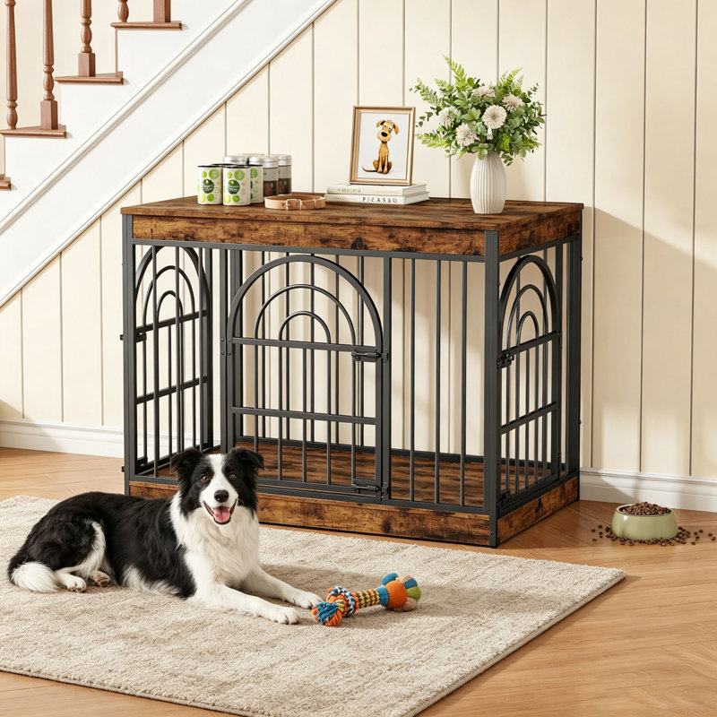 Mobilier de caisse robuste pour chien de 39 pouces, table de bout décorative pour animal de compagnie, chenil en bois pour l'intérieur