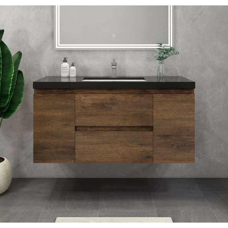 Ensemble de meuble-lavabo simple mural 48 po Castin, Palissandre
