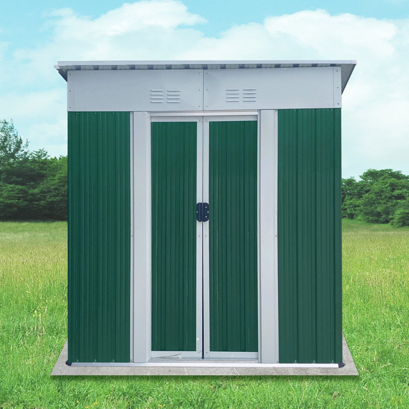 5X3 Feet Small Mini Outdoor Storage Sheds Pent Roof With Aluminum Alloy Frame And Sliding Door, Green