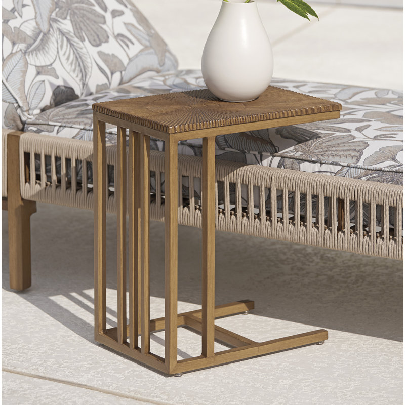 Transitional Brown Teak-Finish Aluminum Side Table 12"x18"