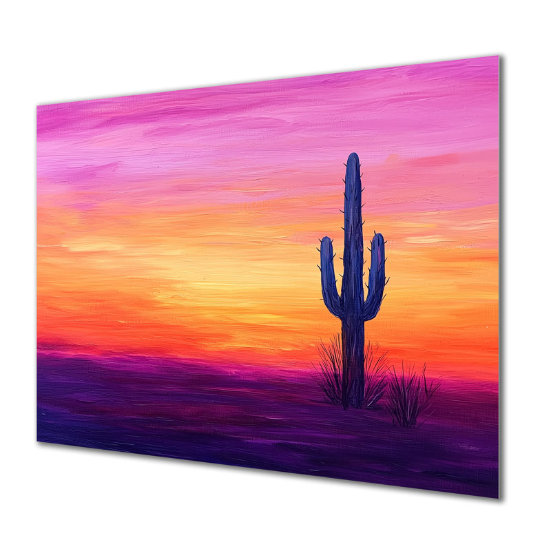 Minimal Cactus Sunset Horizon I - Floral Metal Wall Decor, Floral Cactus Metal Print, 12" H x 20" W x 0.84" D