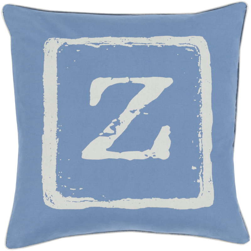 Coussin décoratif en coton, H 22 po x l 22 po x P 4 po, Beige / cobalt, Z