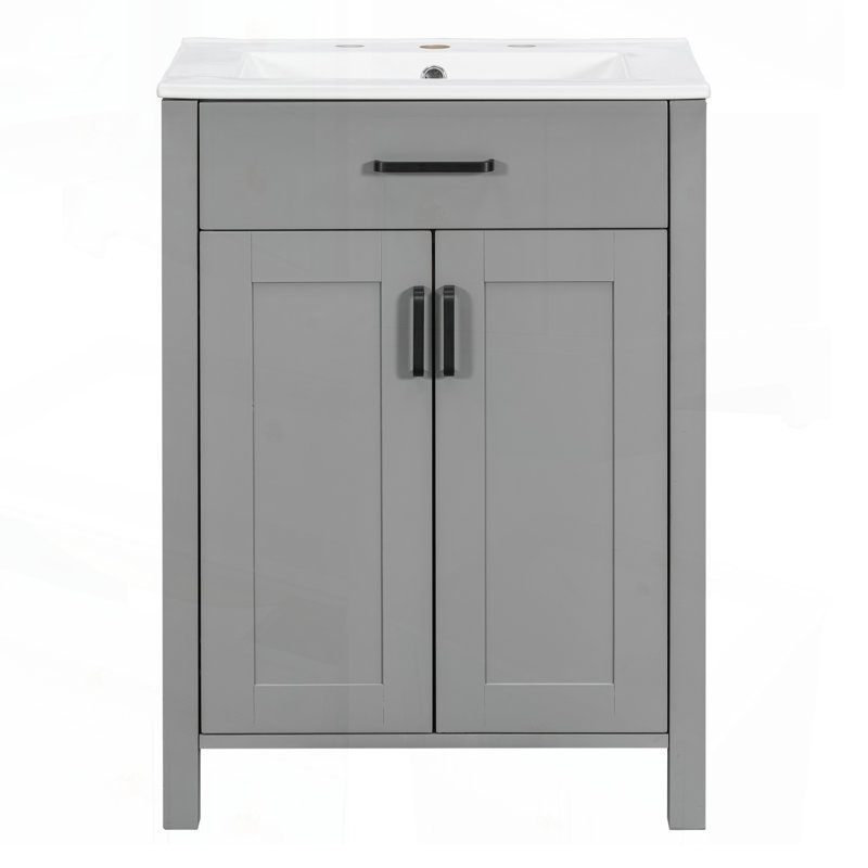 Meuble-lavabo moderne de 48 pouces avec lavabo en céramique, portes à fermeture en douceur, tiroir rabattable et tablettes à double couche, solution de rangement élégante