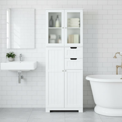 67-Inch Tall White Linen Bathroom Vanity With Doors And Removable Drawers; Can Also Be Used As A Kitchen Cabinet.
