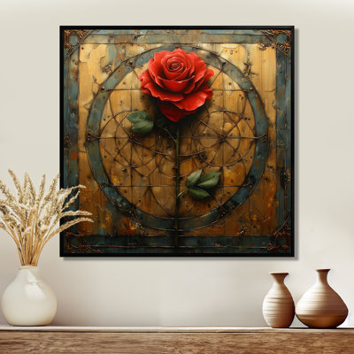 «Red Rose» géométrique rétro or II - rose, art mural