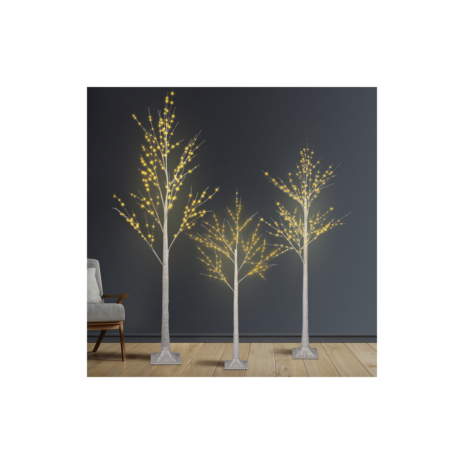 3-Piece White Lighted Artificial Christmas Trees for Decoration, Christmas Wedding Party Decorations