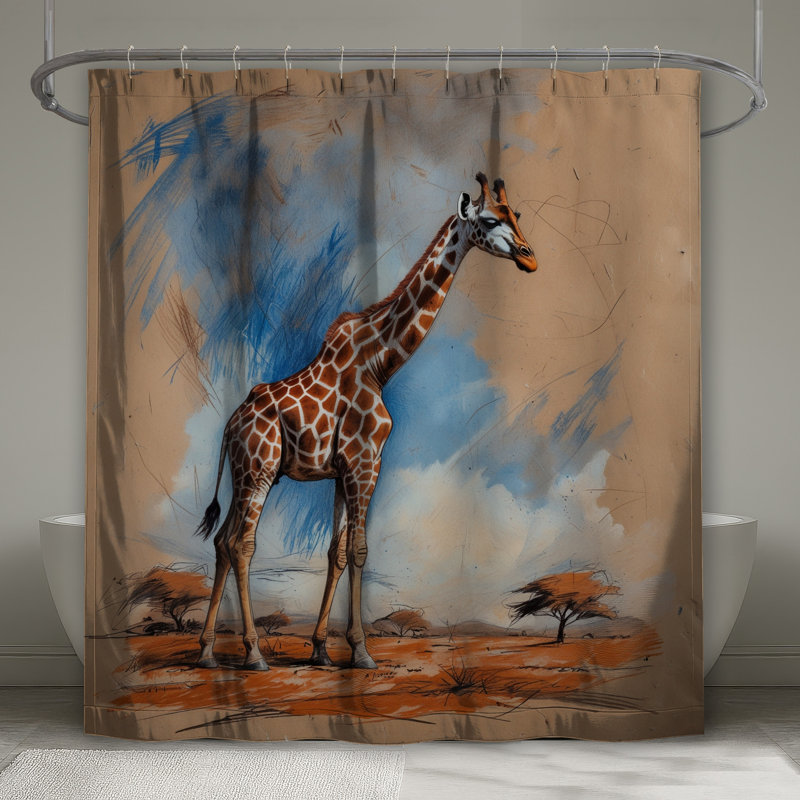 Rideaux de douche girafe en savane africaine extra long, 70in W x 72in H