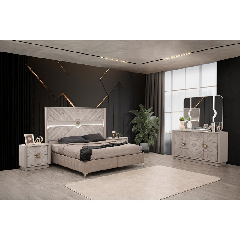 Ensemble de chambre avec très grand lit 5 pièces Eternity, 5 pièces : lit, table de chevet, miroir, commode,, Très grand