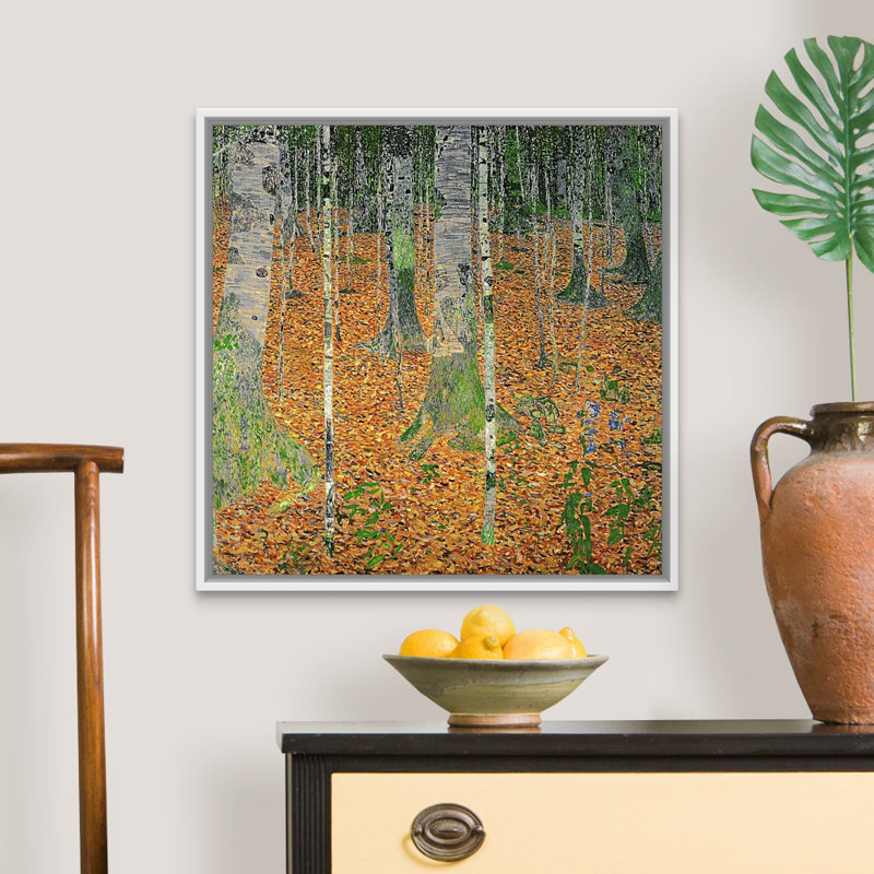 «The Birch Wood, 1903» par Gustav Klimt, reproduction sur toile, Cadre blanc, H 26 po x l 26 po x P 1,75 po