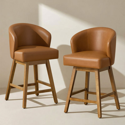 Tabouret de bar pivotant à 360 ° en forme de U avec base en bois d'hévéa massif, confort à ressorts, capacité de 350 lb