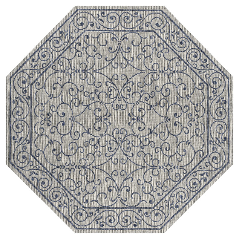 Tapis gris / bleu marine Hagerman, Octogone 7 pi 9 po
