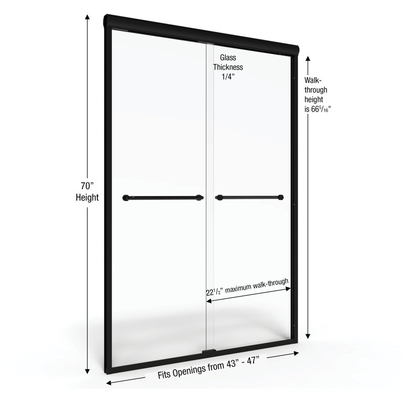Infinity 47'' - W x 70'' H Bypass Door Semi-Frameless Shower Door with, Clear, Matte Black