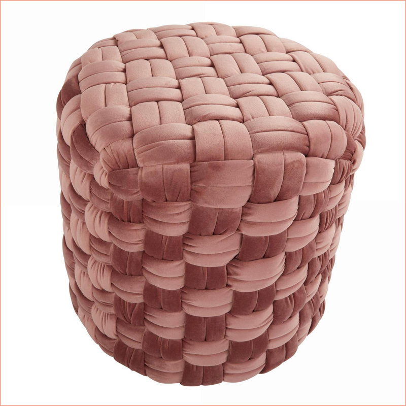 Ottoman 16” Round Braided Blush Pink Velvet by LumiSource | Velvet | Braided, Pink