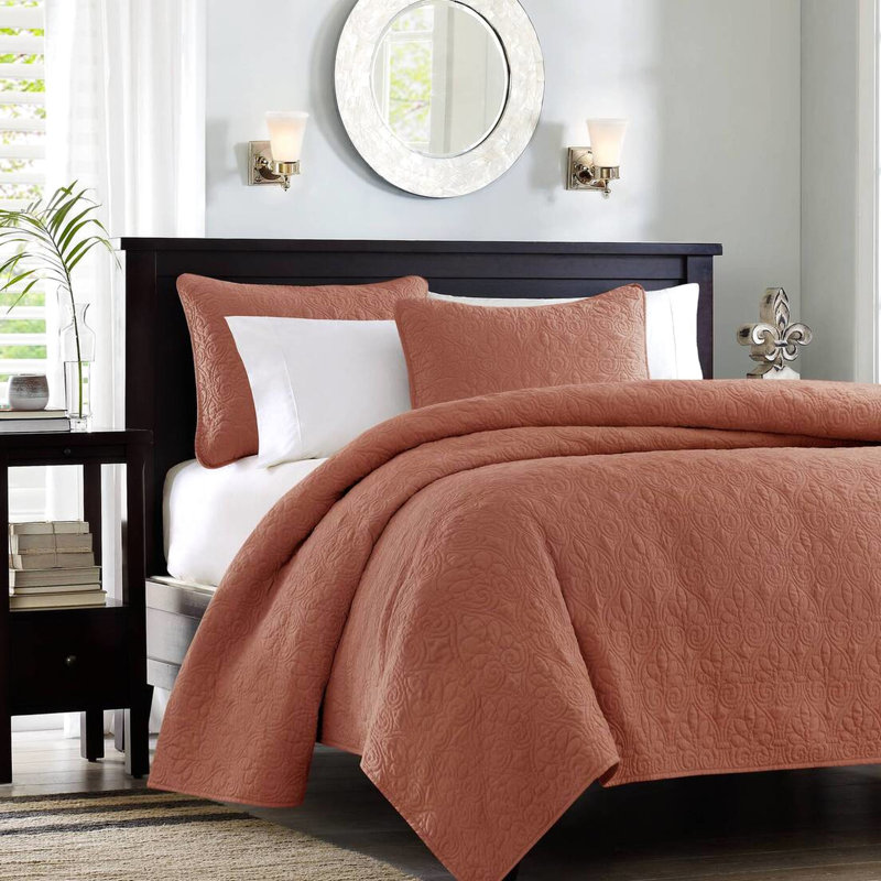 Courtepointe réversible en argile rouge très grand / très grand pour très grand lit - literie été et chaleur, courtepointe, bourre en coton prélavé, 2 taies décoratives incluses, lavable à la machine en mélange d'hiver, assorti