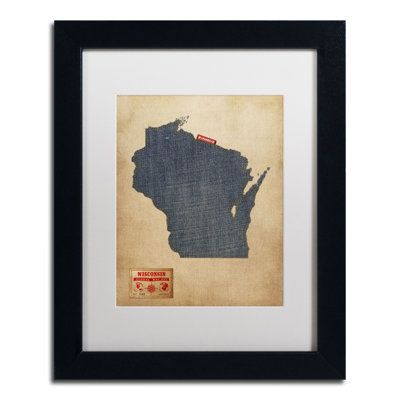 « wisconsin map denim jeans style » par michael tompsett, impression encadrée