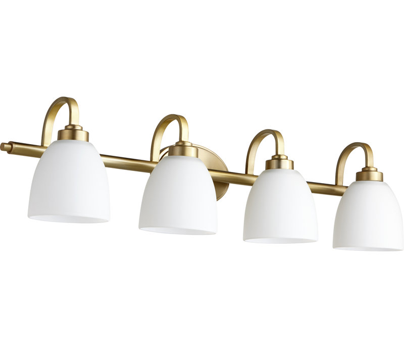 Éclairage de salle de bain à intensité variable 4 lumières Cariad, Laiton vieilli, Blanc cassé