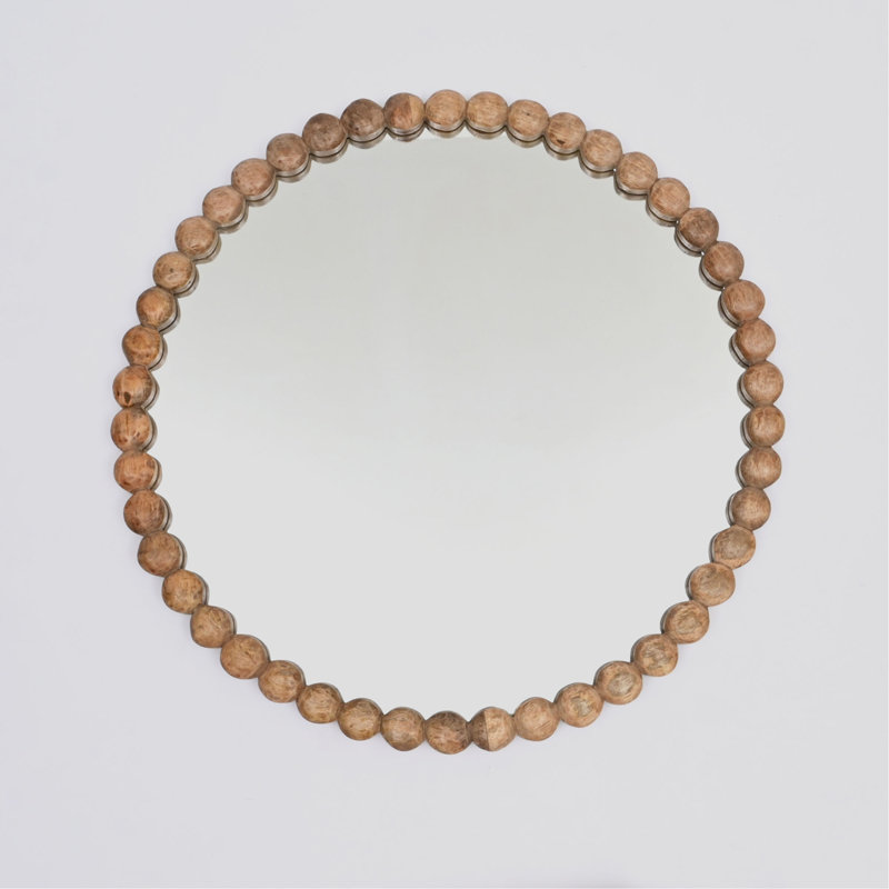 Miroir mural décoratif rond décoratif en forme de perles, cadre en bois, 32 po