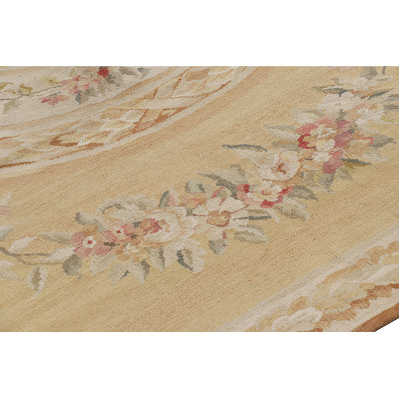 Rug & Kilim’S Aubusson Style Rug In Light Gold And Cream With Floral Medallion