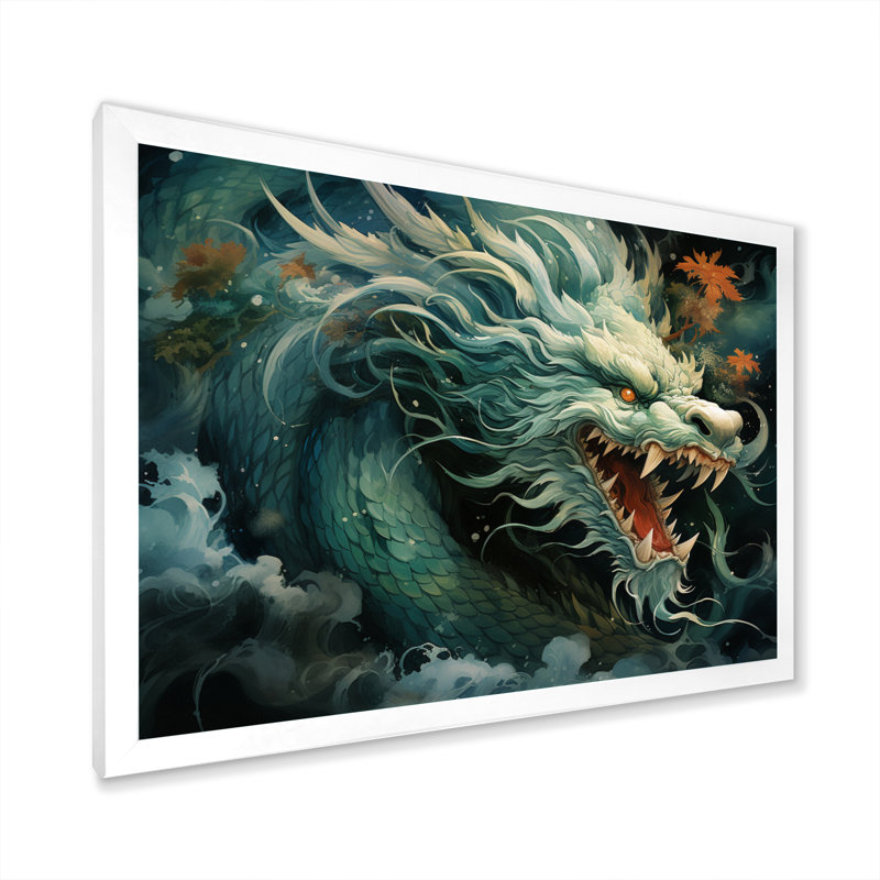«China Art Jade Dragon I», art mural chinois encadré, Cadre simple blanc, H 16 po x l 32 po x P 1 po