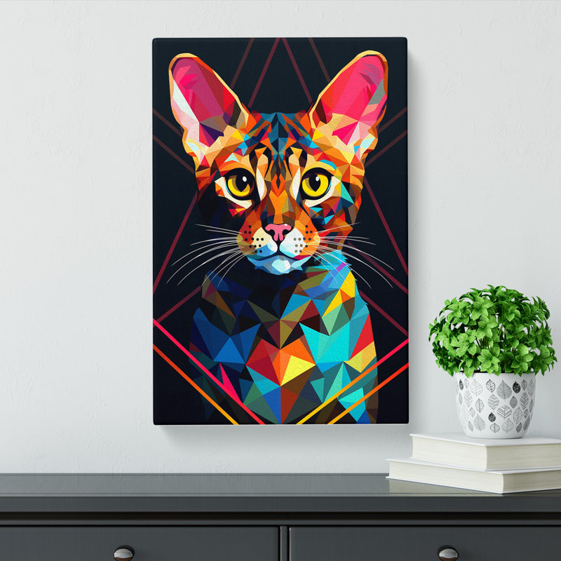 Bengal Cat Geometric - Wrapped Canvas, 50cm H x 35cm W x 3cm D