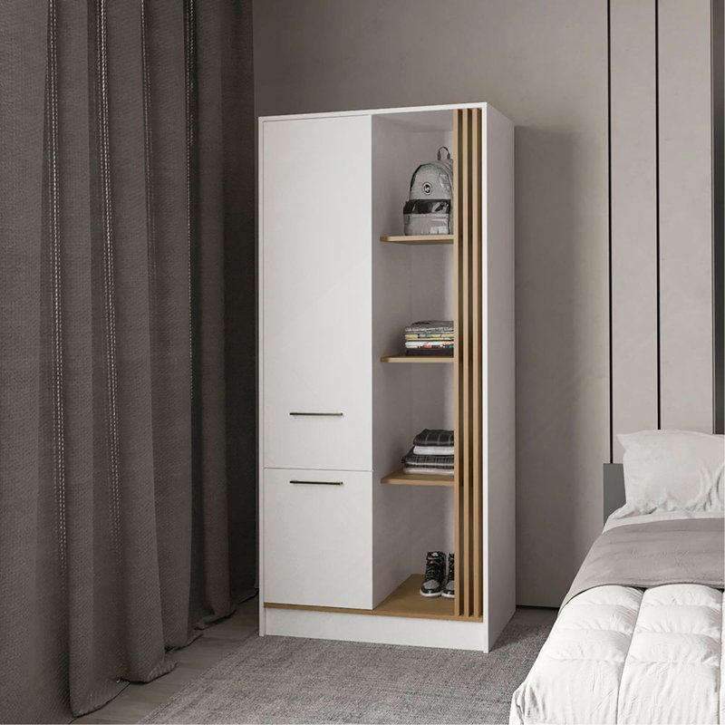 Organisateur de garde-robe en chêne naturel avec tablettes et tringle