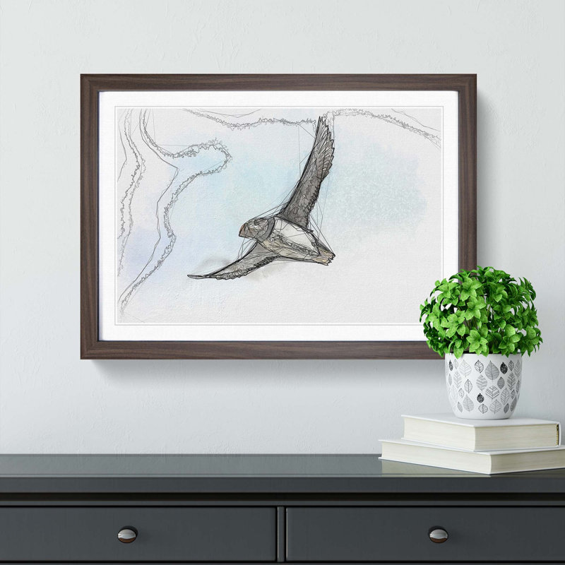 Flying Atlantic Puffin Bird in Abstract - Framed Print, Walnut, 40cm H x 60cm W x 2cm D