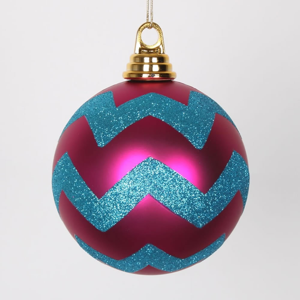 The Holiday Aisle® 8" Shatterproof Bauble, 4.75"H x 4.75" W x 4.75" D, Cerise Pink Matte/Turquoise Blue