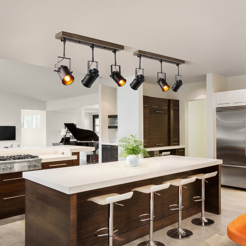 24.8'' 3 -Light Fixed Track Track Kit with Dimmable and Adjustable Head, Black/Walnut Brown