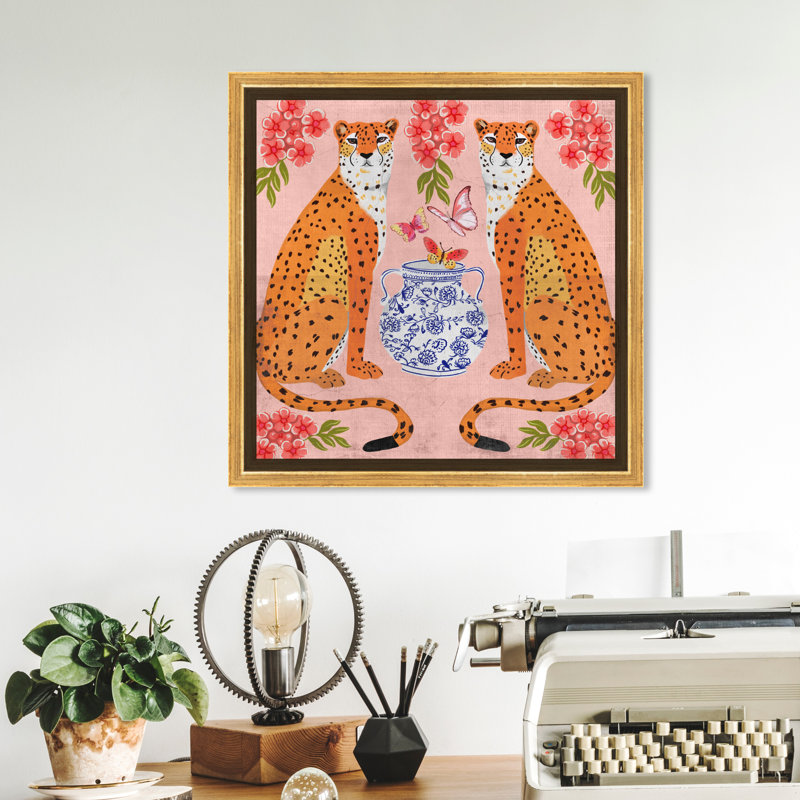 «Great Mother Cheetahs», impression sur toile, Toile avec cadre flottant, H 17,5 po x l 17,5 po, Doré
