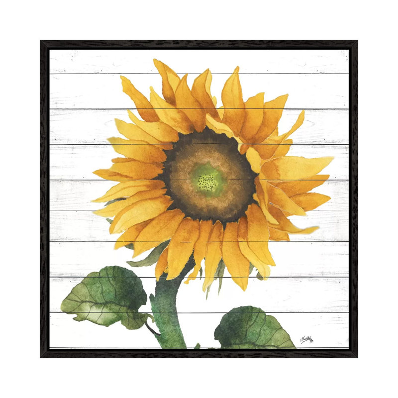 Happy Sunflower II by Elizabeth Medley - Painting on Canvas, 66.04cm H x 66.04cm W x 3.81cm D, Black Framed