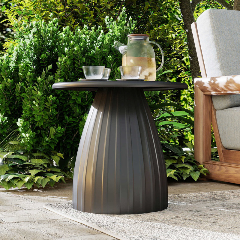 Round Patio Side Table, Metal Steel Outdoor Side Table, Patio Accent End Table, Black