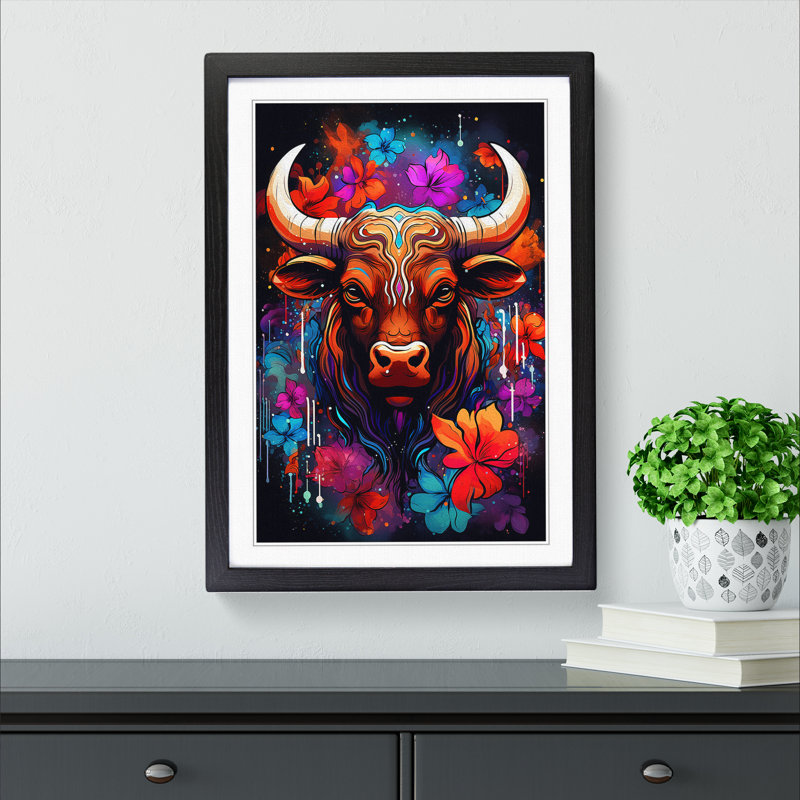 XYZ-FRM-V1223-1612 Taurus Zodiac Pop - Single Picture Frame Print on Wood, Black , 34cm H x 25cm W x 2cm D