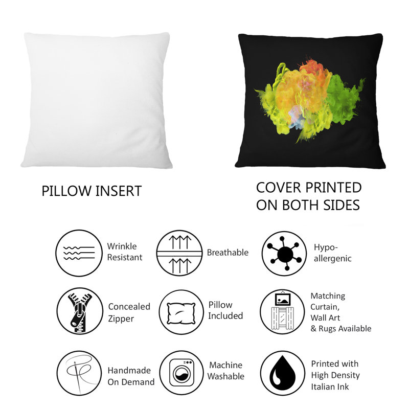 Coussin décoratif à imprimé abstrait vert et jaune, 16 po x 16 po
