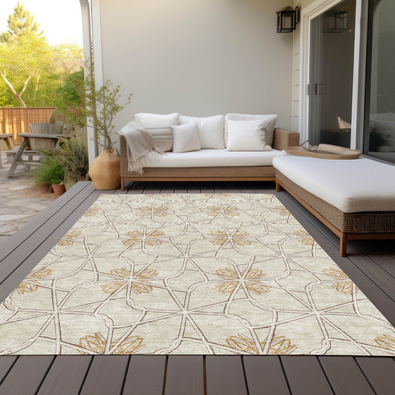 Ivory Geometric Flat Woven Synthetic 5' x 7' Rug