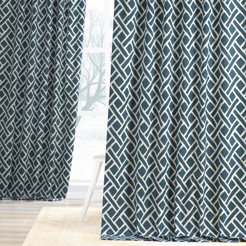 Rami Geo Contemporary Cotton Room Darkening Curtains- Single Panel, 50" W x 84" L, Blue