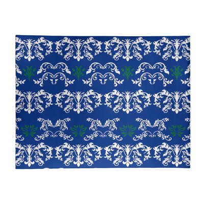 Tapis damassé bleu / blanc