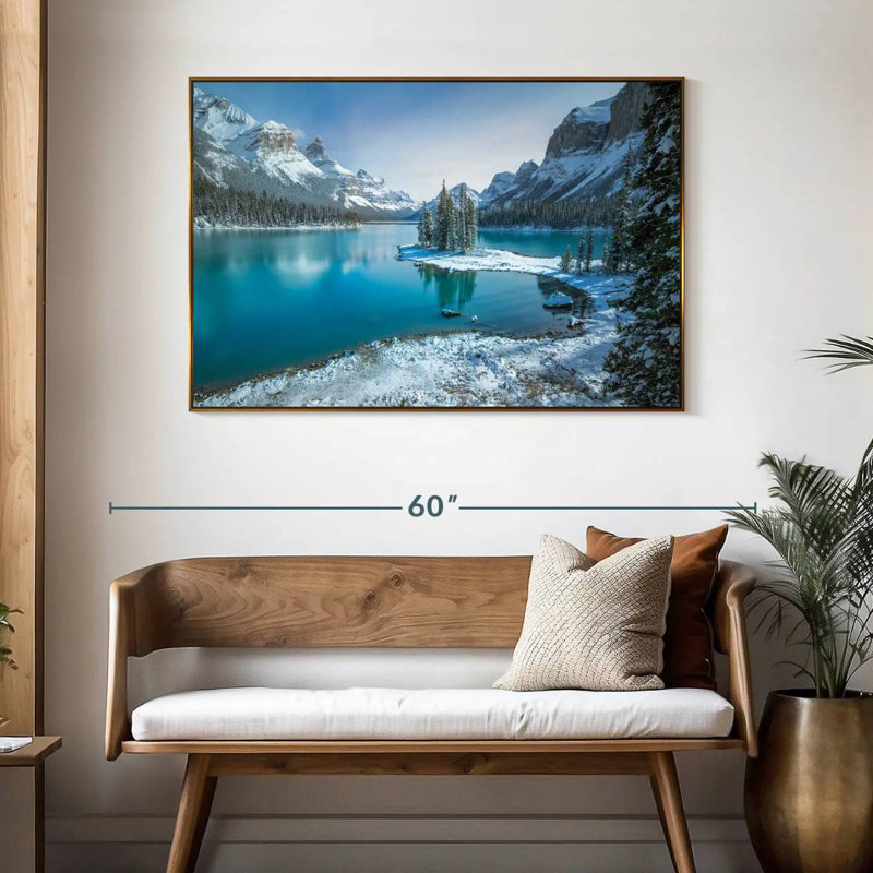 Spirit Island en hiver, 46 po x 31 po, Cadre flottant doré