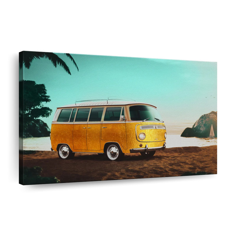 Bus doré doré sur toile, H 8 po x l 12 po x P 1 po