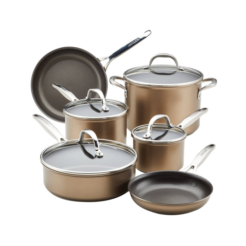 Anolon Ascend Hard Anodized Nonstick Cookware Pots and Pans Set, Induction Compatible - 10 Piece