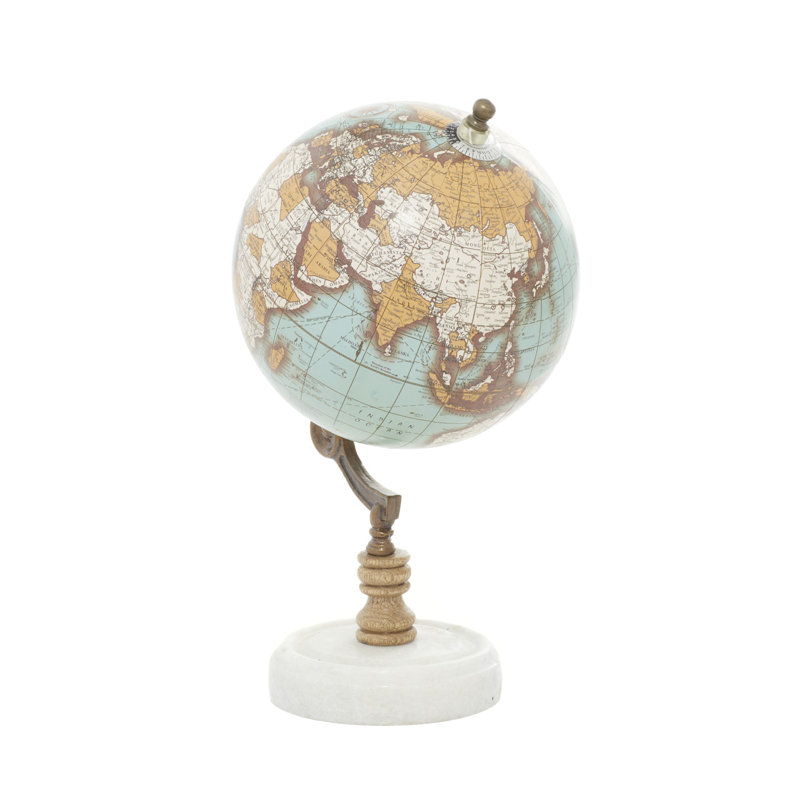 Globe en marbre et bois aigue-marine, Turquoise