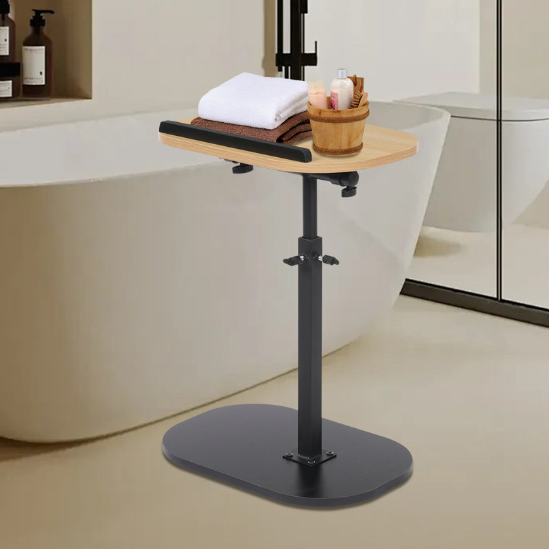 Petite table basse en C avec support pour ordinateur portable, Bois naturel