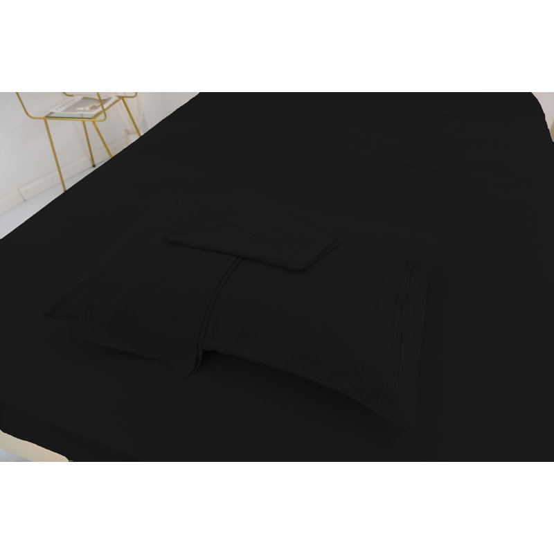 Ensemble de literie en rayonne de bambou, Ensemble de draps pour lit simple TG + un drap-hou, Noir