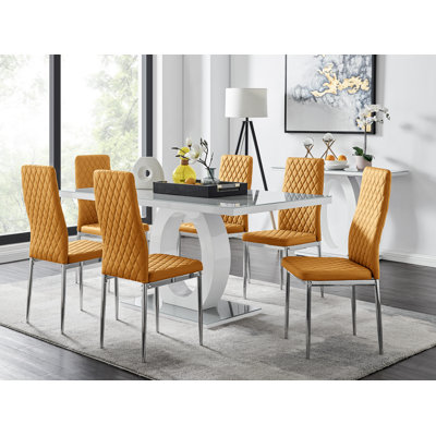 Scottsmoor Modern High Gloss Halo 6 Seater Dining Table Set with Luxury Faux Leather Dining Chairs