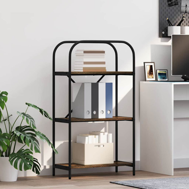 Steel Bookcase, Smoked Oak, (3 Shelves) 109cmH x 60cmW x 30cmD