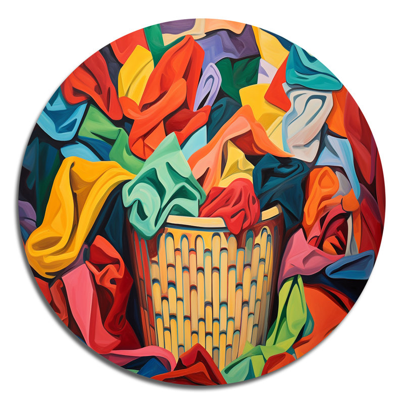 Panier à linge multicolore I - Illustration ronde en métal, H 16 po x l 16 po