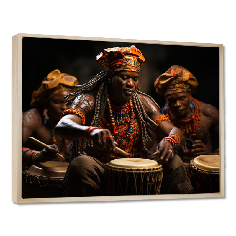 Tambour africain rythmique II - art mural africain, H 30 po x l 40 po x P 1,5 po, Cadre flottant érable