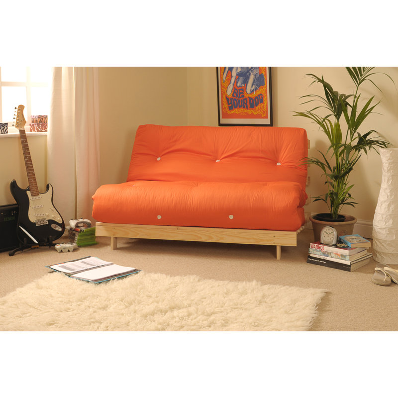 Arlete Upholstered Futon And Mattress, Orange, 76cm H x 120cm W x 78cm D