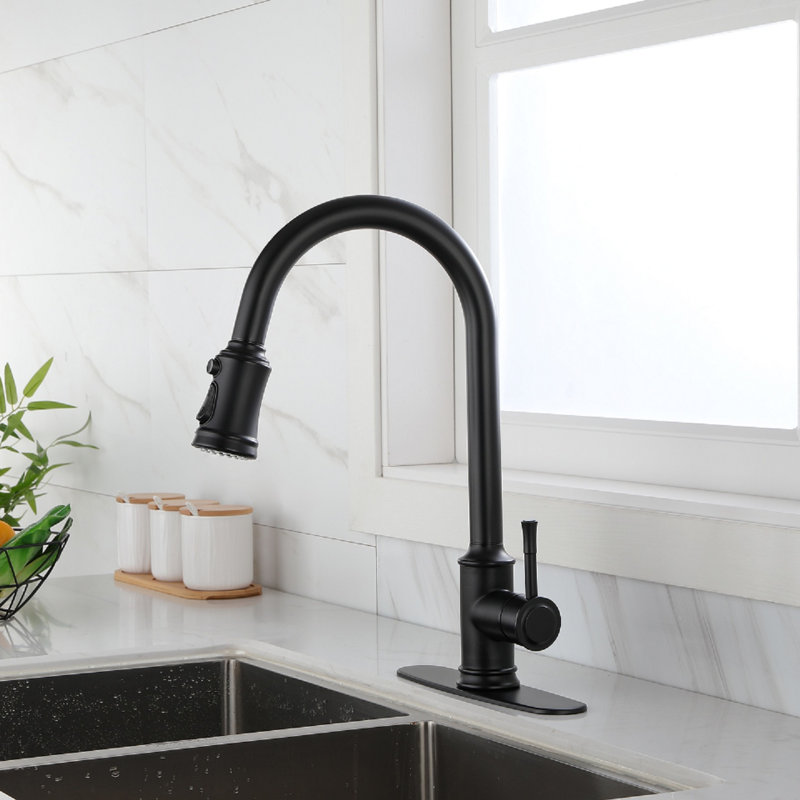 Stainless Steel Matte Black Kitchen Faucet With Pull Down And Touch Function, Single Lever For Water Temperature Flow Adjustment, 360 Rotating High Nozzle, Rust Finish, Smooth Aerated Faucet,
